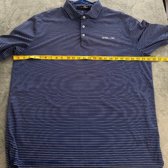 RLX Ralph Lauren Polo Shirt Mens XL Blue Striped SS Golf Stretch Wicking Logo - Picture 8 of 12